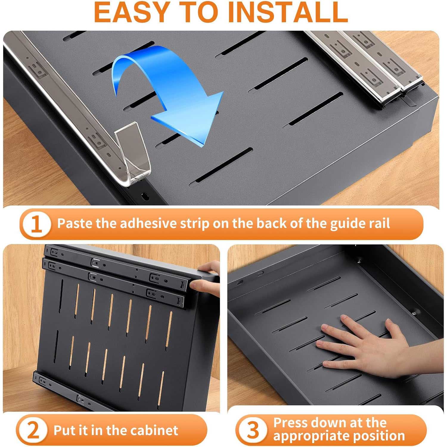 2 tiroirs coulissants adhésifs réglables pour rangement cuisine et placard