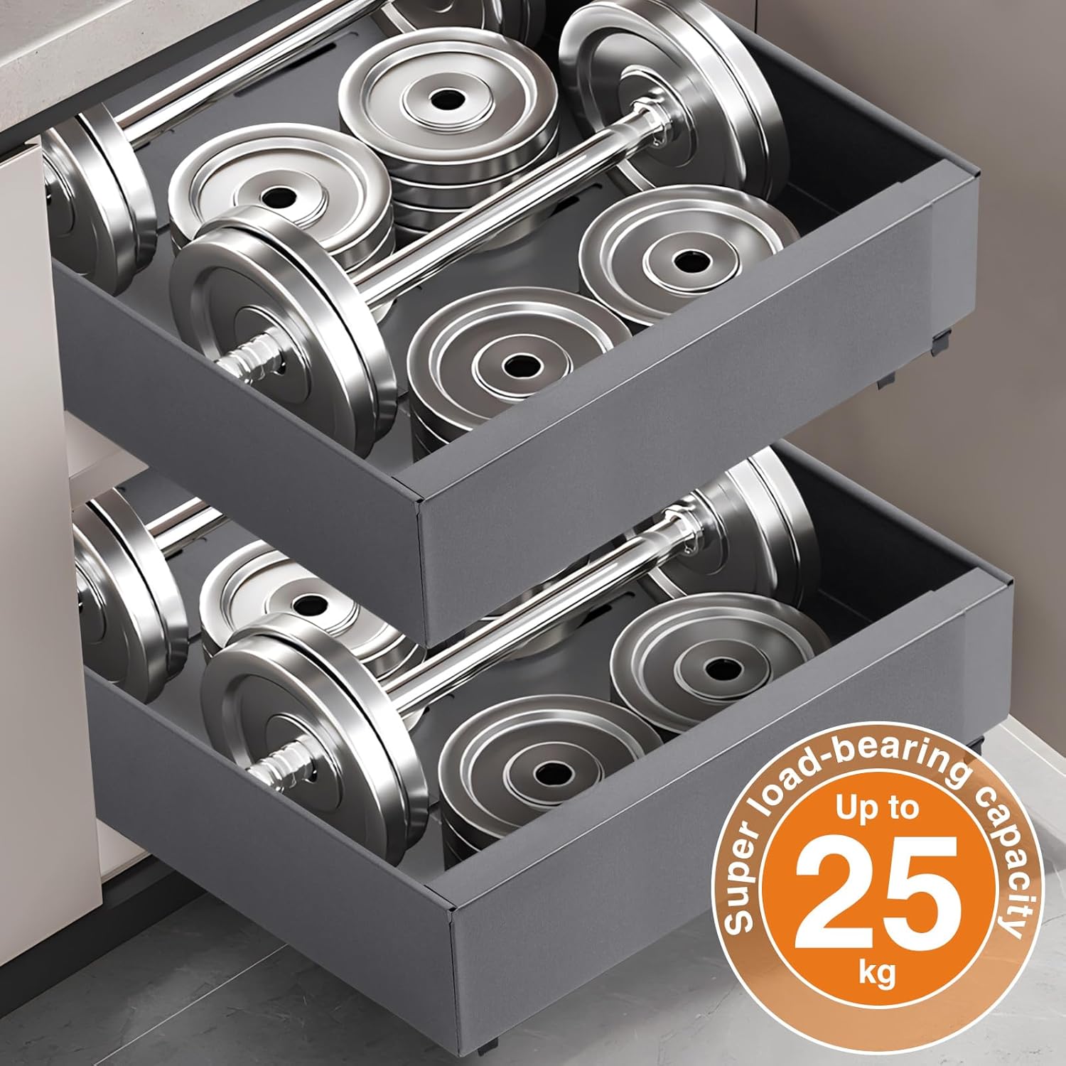 2 tiroirs coulissants adhésifs réglables pour rangement cuisine et placard