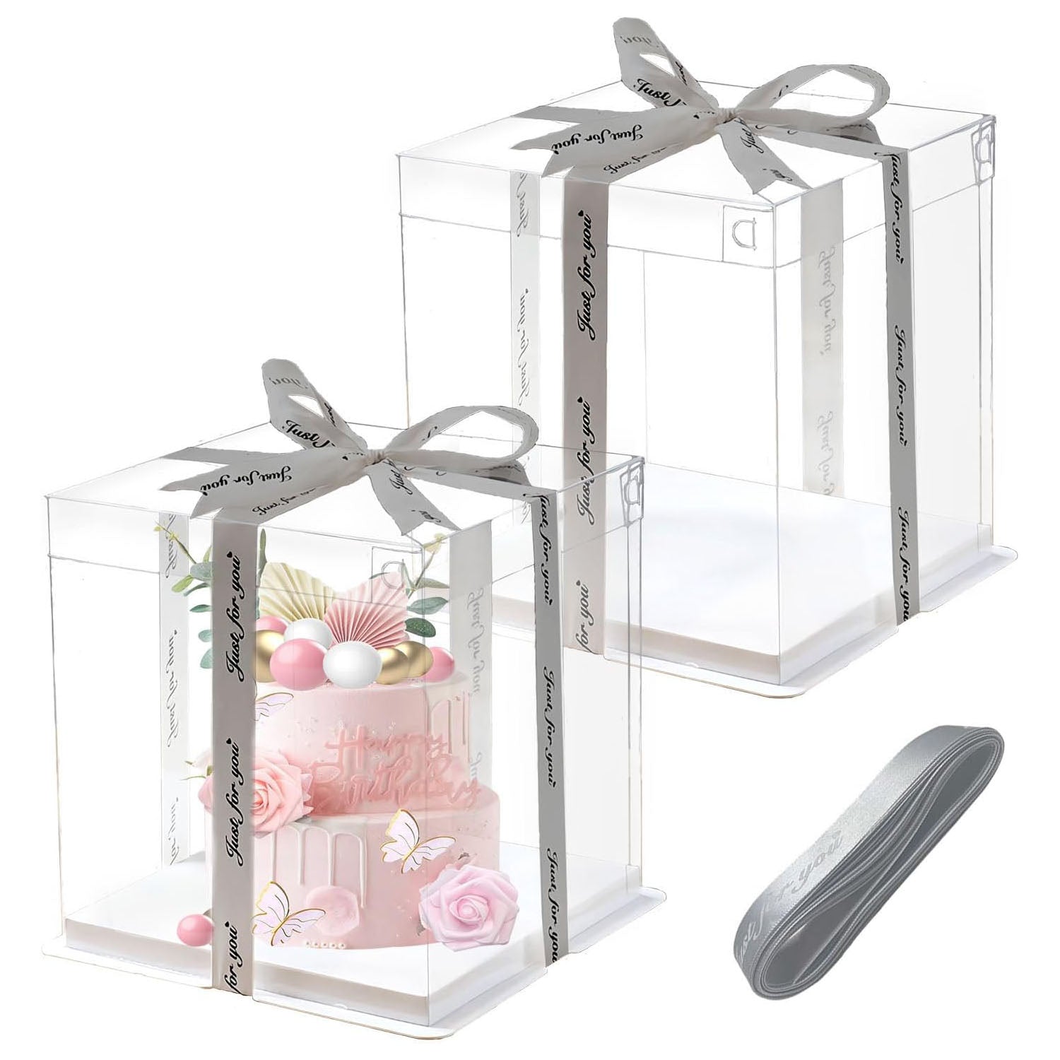Lot de 2 boîtes à gâteau surprise transparentes et transportables
