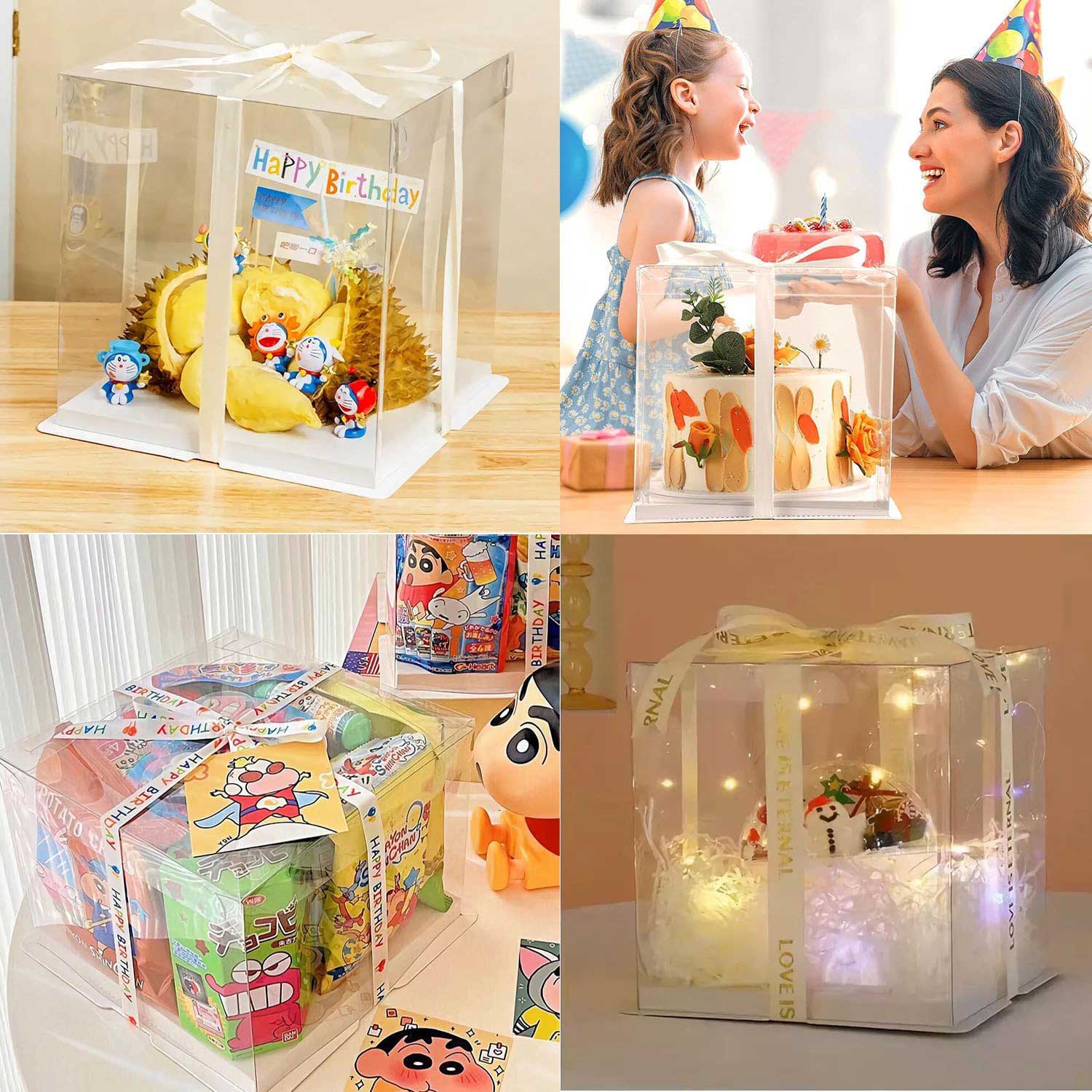 Lot de 2 boîtes à gâteau surprise transparentes et transportables