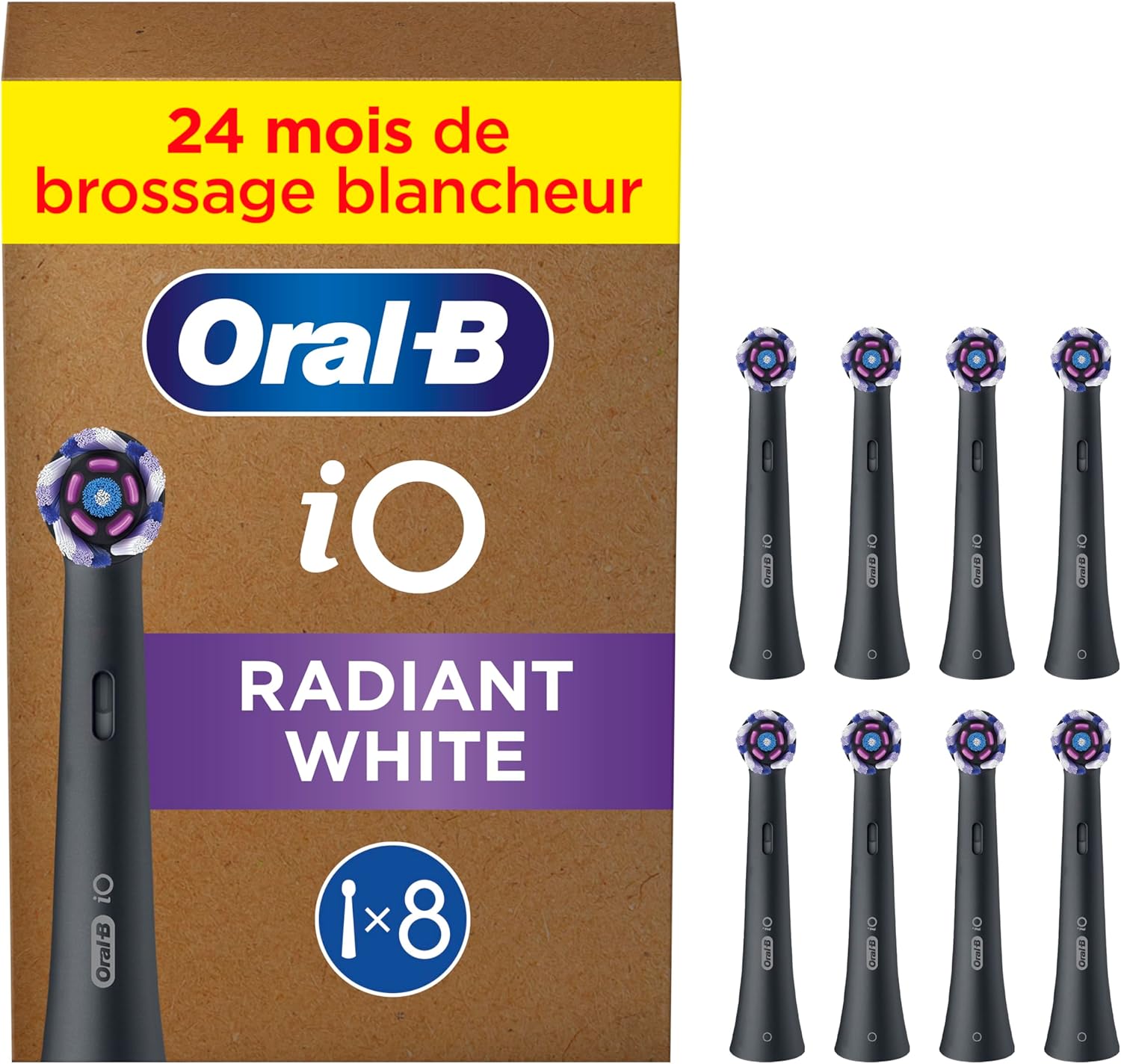 Oral-B iO Radiant White - 8 Brossettes Noires - 24 mois