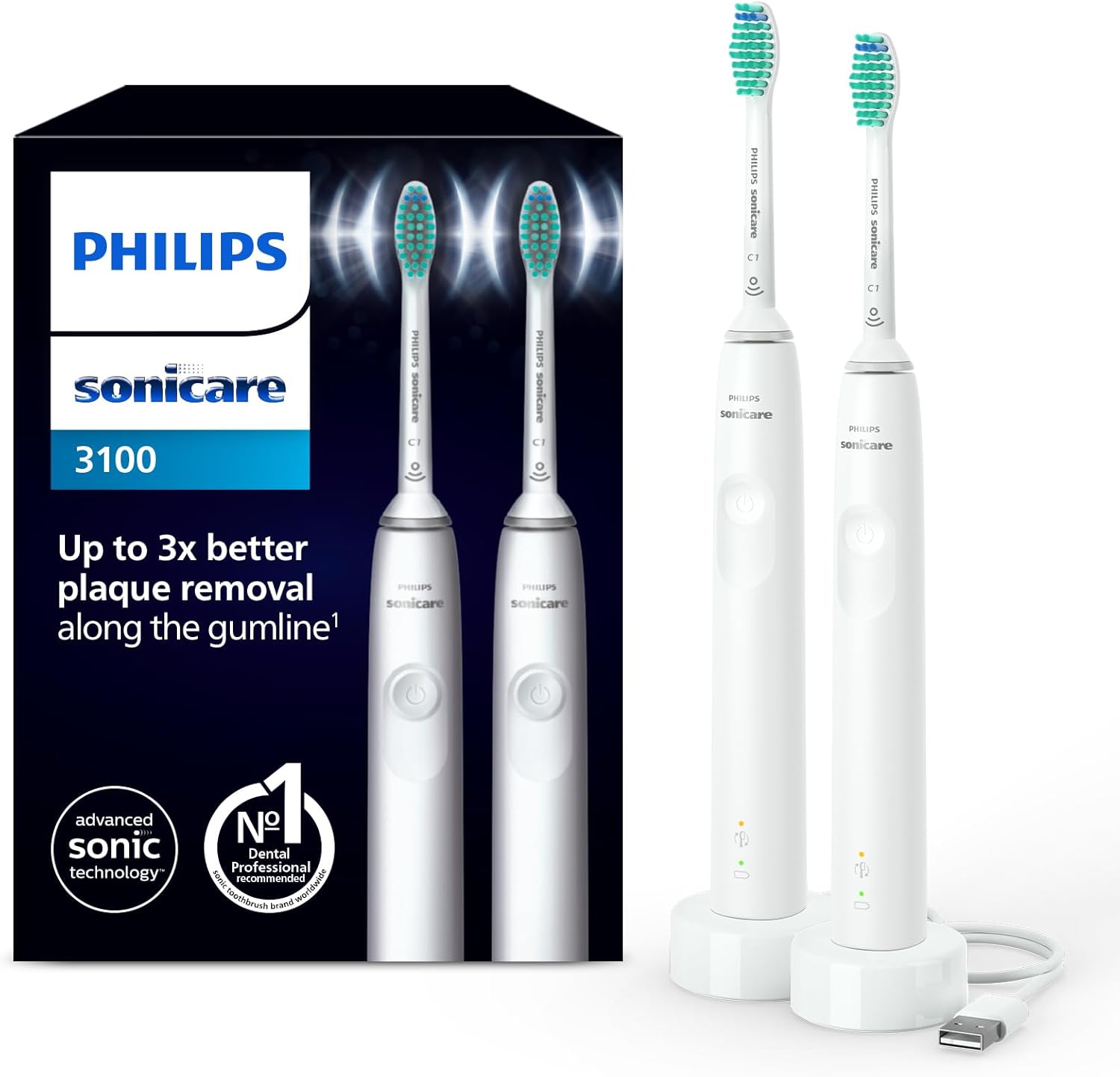 Philips Sonicare 3100 - Duo Pack 2 Brosses à Dents Électriques