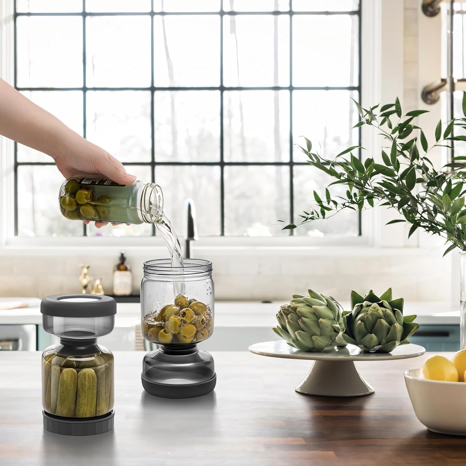 Bocal à condiments en verre avec séparateur de vinaigre 1 Litre