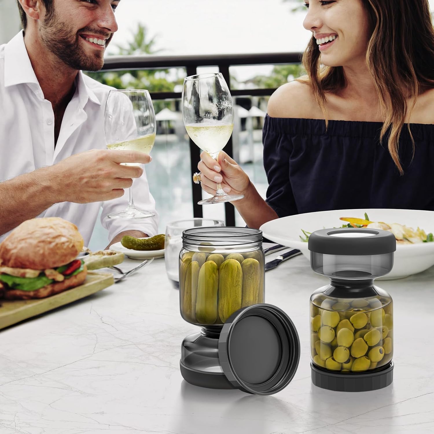 Bocal à condiments en verre avec séparateur de vinaigre 1 Litre