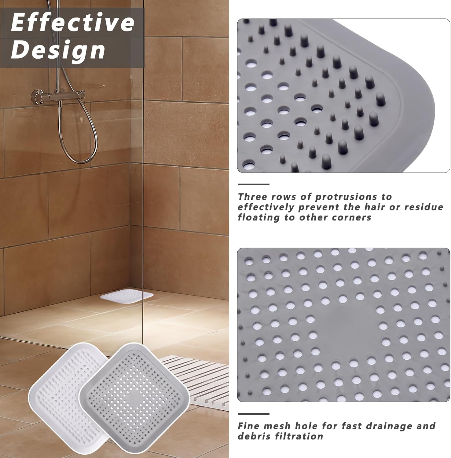 Lot de 2 filtres à cheveux avec ventouse pour douche et évier