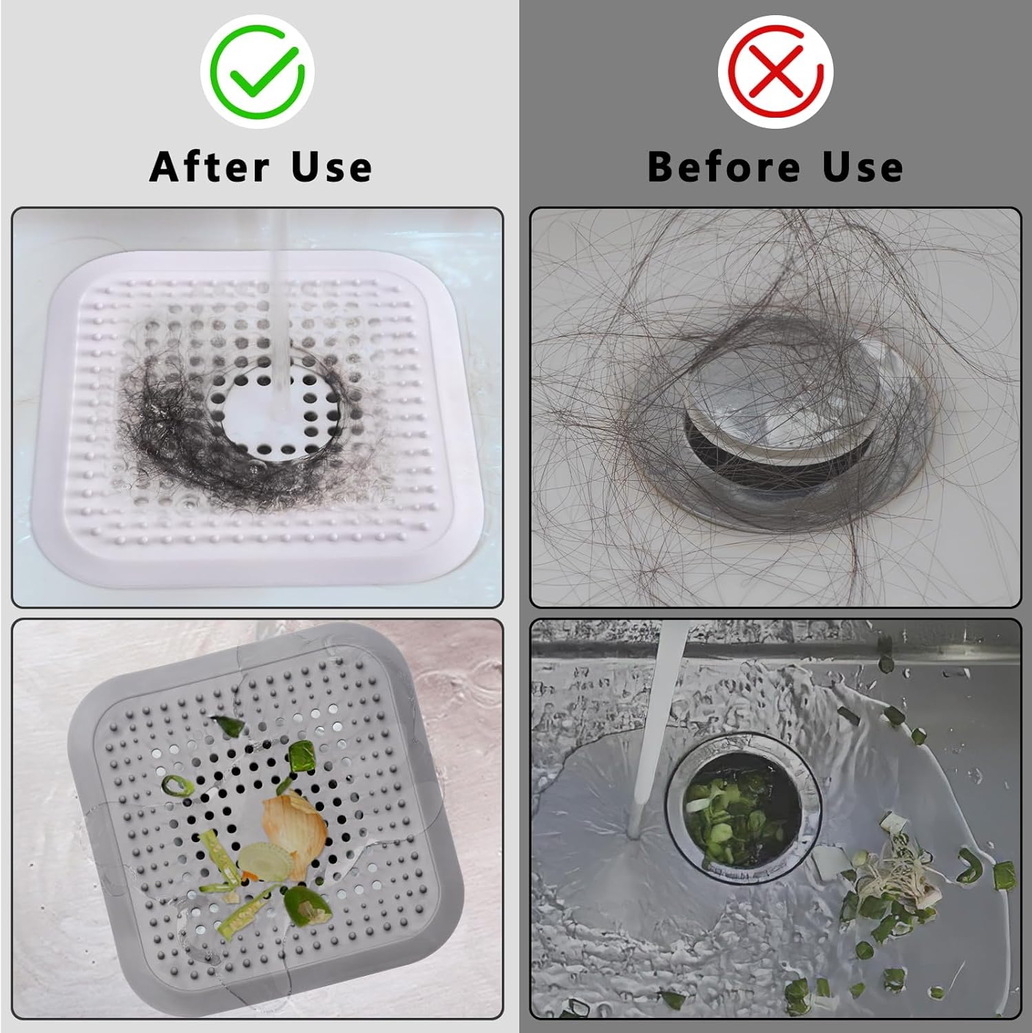 Lot de 2 filtres à cheveux avec ventouse pour douche et évier