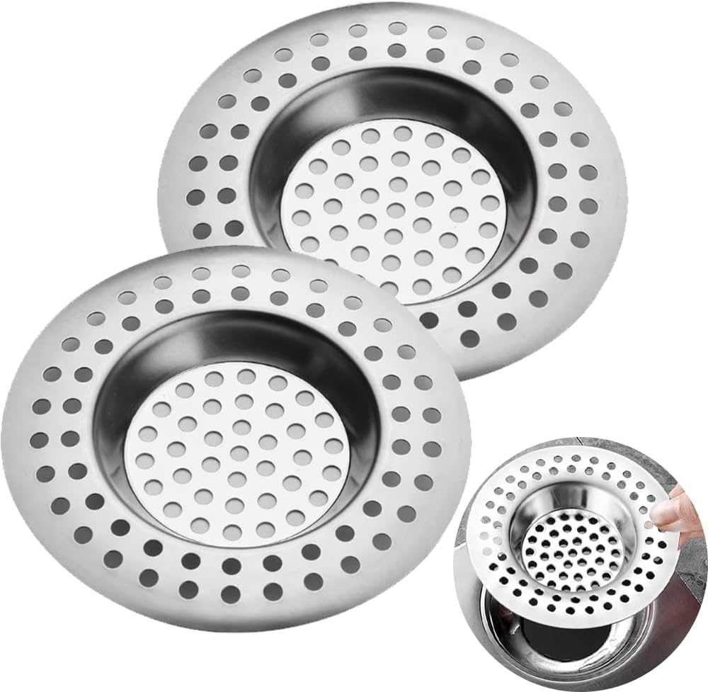 Lot de 2 grilles filtres en inox pour évier de cuisine